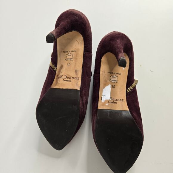 LK Bennett Doris Ankle Zip Booties Stiletto Suede Burgundy Women 39 EU - Picture 9 of 9